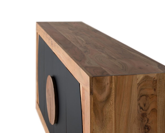 GINER Y COLOMER Aparador de madera de acacia con 4 puertas, Natural y negro
